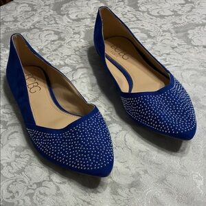 BCBG Paris Cobalt Blue Pointed Toe Studded Flats